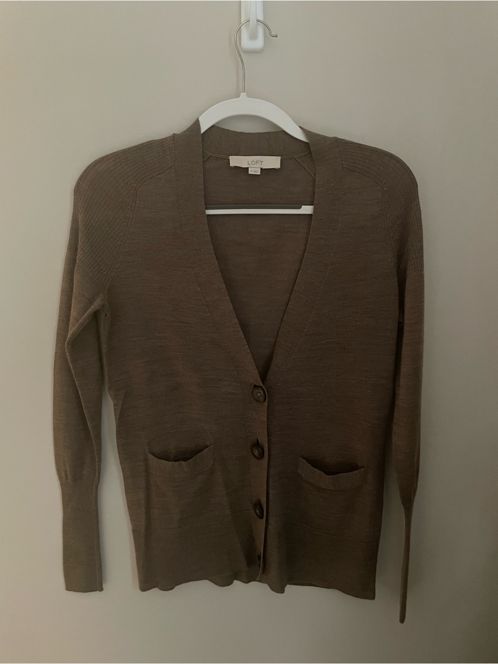 LOFT Brown Cardigan – Button Front V-Neck Sweater – Size S